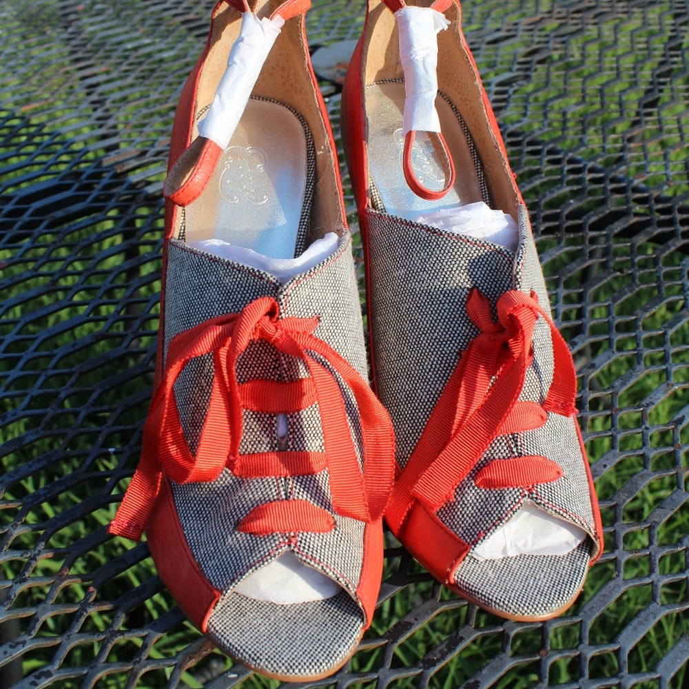 Orange and Tweed Peekaboo Heels